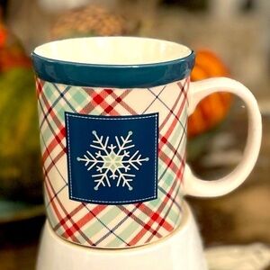𝅺DesignPac Large Red/Blue Plaid Winter Snowflake Mug